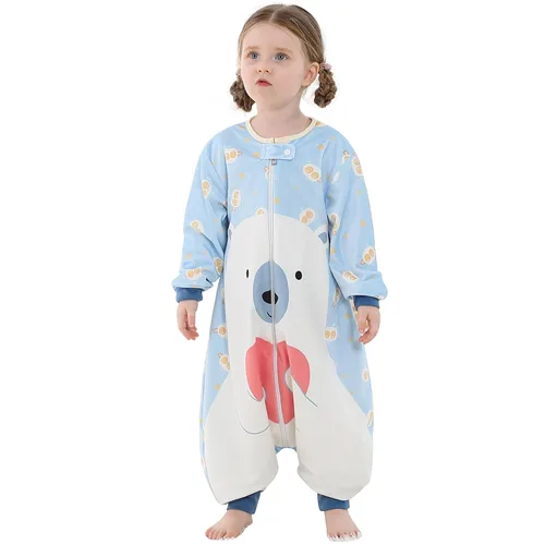 MICHLEY Saco de dormir para bebé, manga larga con pies, manta de invierno para niños y niñas, oso, 1-3 años