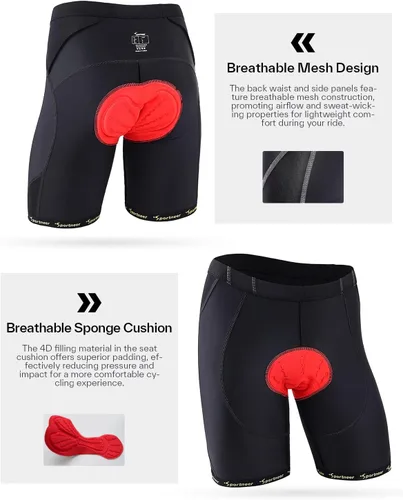 Miniatura 5 de Sportneer Pantalones cortos de ciclismo acolchados para hombre, acolchado 4D, pantalones cortos de ciclismo para hombre, transpirables y absorbentes