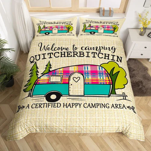 Miniatura 27 de Juego de funda de edredón con reglas de campamento, tamaño Queen para niños, funda de edredón rústica para campamento (sin edredón), funda de Multi