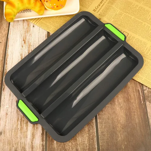 Miniatura 6 de Hemoton Molde de silicona para baguette, bandeja de pan francés, forma de pan, molde para hornear pan, molde para subrollo, tostado, negro, 13.6 x