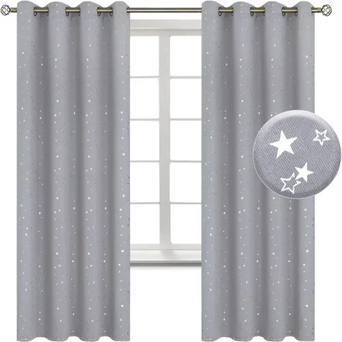 Miniatura 30 de BGment Cortinas opacas para dormitorio infantil, con aislamiento térmico, con ojales, estampado de estrellas plateadas, cortinas para oscurecer