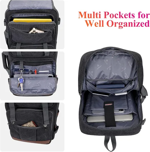 Miniatura 4 de Mochila de lona WITZMAN con puerto de carga USB, mochila grande de viaje, equipaje de mano, apta para laptops de 17 pulgadas, para hombres, Negro