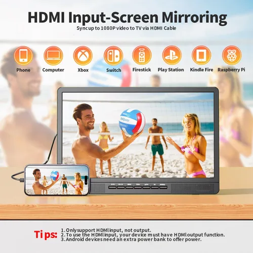 Miniatura 7 de NORTHING TV portátil de 18" con 6500mAH de potencia incorporada, TV pequeña Full HD 1080P con antena, TV de 12V para automóvil, compatible