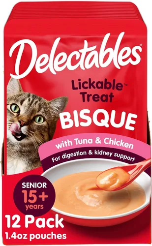 Delectables Golosinas Húmedas para Lamer para Gatos - Atún y Pollo, 1.4 Onzas (Paquete de 12)