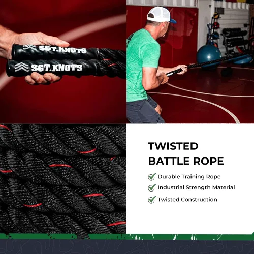 Miniatura 6 de SGT KNOTS Cuerda de batalla retorcida, cuerda de ejercicio con peso para entrenamiento de fuerza, CrossFit, batalla, escalada y gimnasio