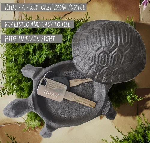 Miniatura 5 de Ocultador de llaves de tortuga de hierro fundido, soporte oculto para llaves, estatua decorativa de jardín, lugar secreto para llaves de repuesto