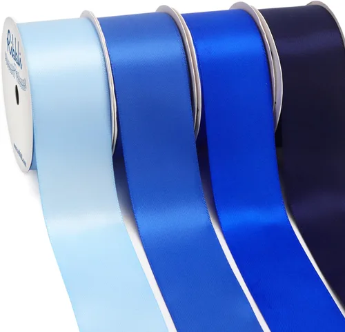 Miniatura 17 de Ribbli Cinta de satén azul de 3/8 pulgadas x 4 rollos en total 40 yardas, cinta azul bebé/azul real/azul eléctrico/azul marino para envolver y Azul