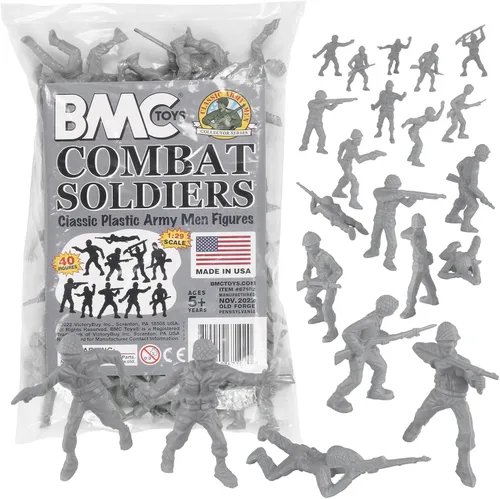 BMC Classic Soldados de plástico del ejército – 40 piezas de soldados grises de la Segunda Guerra Mundial – Fabricado en EE. UU