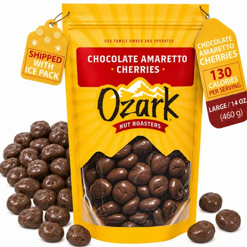 OZARK NUT ROASTERS, Cerezas de chocolate y amaretto, aperitivos de cereza con sabor a chocolate, cerezas recubiertas de chocolate con leche gourmet