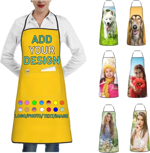 Miniatura 32 de Delantal personalizado con 2 bolsillos, personalizable con nombre, texto, logotipo, foto, cocina, horneado, delantal de cocina para mujeres y hombres