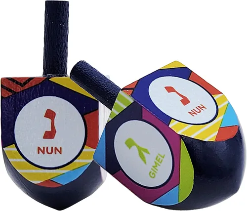 Miniatura 2 de The Dreidel Company Paquete de 10 unidades multicolor pintadas a mano de madera, el juego de Hanukkah, Let's Play Dreidel de 1.75 pulgadas