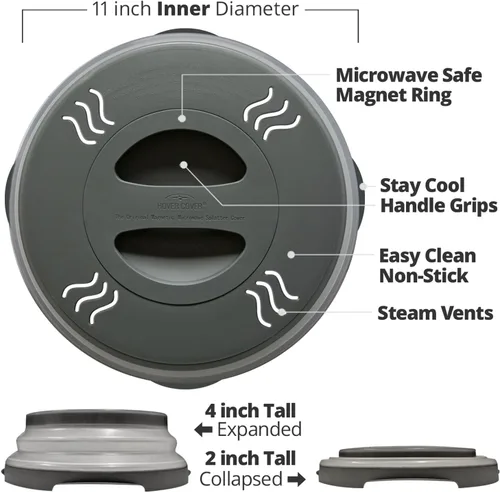 Miniatura 7 de Tapa magnética para microondas Hover Cover con agarre magnético de alta potencia, el agarre magnético más fuerte, tapa de alimentos plegable de 12