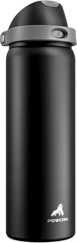 Miniatura 17 de POWCAN - Botella de agua aislada, 24 oz, tapa 2 en 1, boquilla de botón, popote abatible, a prueba de fugas, acero inoxidable, para portavasos