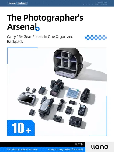 Miniatura 2 de llano Mochila compacta para cámara DSLR/SLR/sin espejo, bolsa de fotografía con ranura para laptop (para MacBook de 14 pulgadas) y soporte