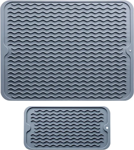 Tapete de silicona para secar platos, 2 paquetes de tapete de silicona antideslizante, tapete de secado fácil de limpiar, tapete escurridor de