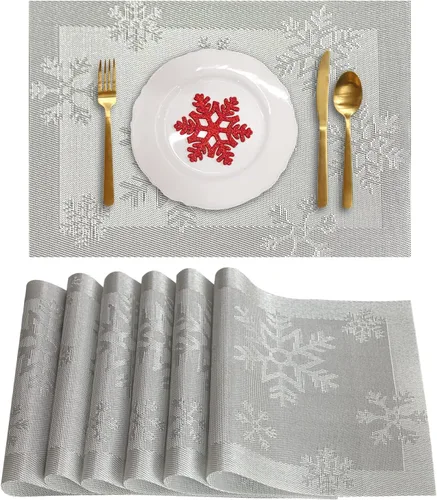 Miniatura 8 de Juego de 6 manteles individuales de vinilo tejido antideslizante, lavables, manteles individuales antideslizantes para la mesa de la cocina Reno