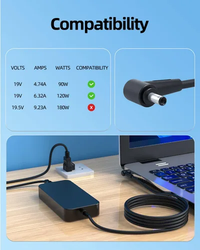 Miniatura 3 de Superer Cargador de 120 W para portátil Asus Zenbook Flip 15 Q528 Q537 Q538 Q537F Q528E Q538E Q528EH Q538EI Q537FD, cable extendido, conector redondo