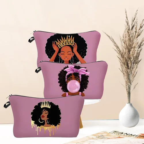 Miniatura 2 de Bolsa de maquillaje afroamericana para monedero de lona afro-negra, bolsas de cosméticos para mujer, regalo inspirador, pequeña bolsa divertida
