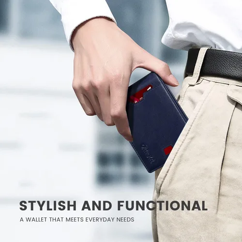Miniatura 10 de Zitahli Billetera para hombre, de piel fina, con bloqueo RFID, minimalista, plegable, tarjetero con caja de regalo