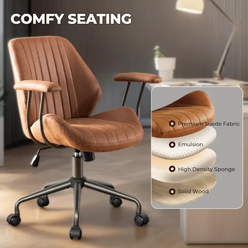 Miniatura 8 de Silla de oficina en casa, silla ergonómica para computadora con soporte lumbar, altura ajustable, silla de oficina moderna de mediados de siglo
