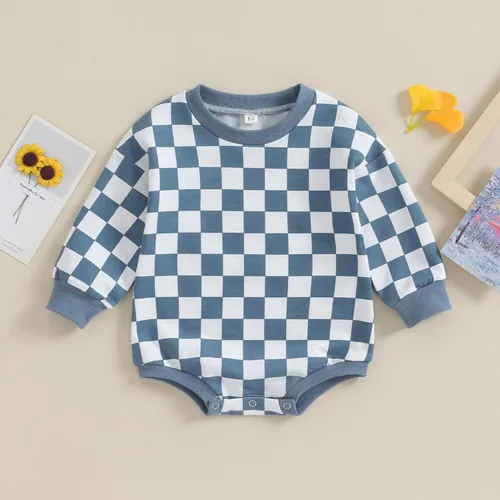 Miniatura 42 de Karuedoo Sudadera a cuadros para bebé niño y niña, mameluco de gran tamaño, manga larga, con burbujas, ropa neutra para otoño