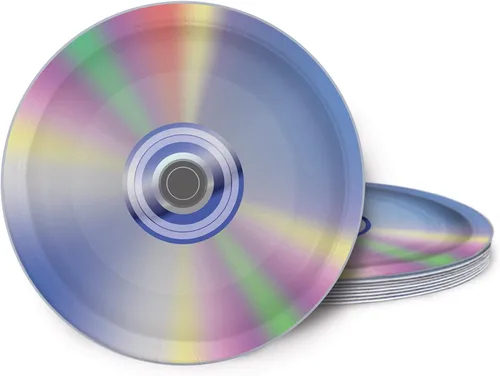 Beistle Platos de papel CD de 24 piezas de vajilla retro de los años 90 para suministros de fiesta temática de los años 90, celebrando contigo desde