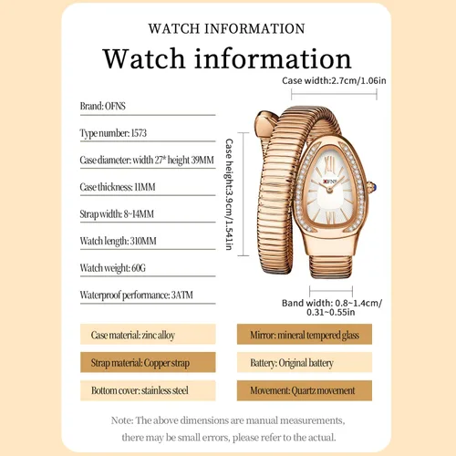 Miniatura 2 de OFNS Relojes de Serpiente para Mujeres Reloj de Pulsera Tipo Brazalete de Lujo con Forma de Serpiente con Diamantes de Cuarzo Esfera con Números