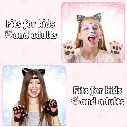 Miniatura 3 de SATINIOR 4 pares de guantes de pata de gato, guantes sin dedos, guantes de media pata de dedo, guantes de felpa de invierno para niños y adultos