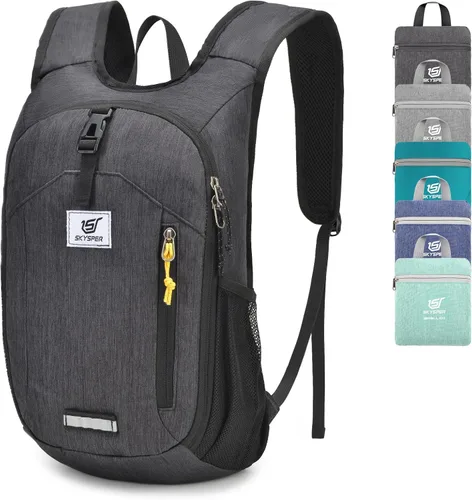 SKYSPER Mochila de senderismo pequeña plegable de 10 litros, plegable, ligera, para senderismo, viaje, para mujeres y hombres Negro