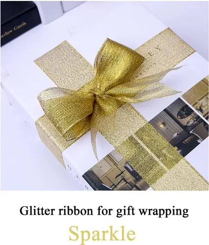 Miniatura 7 de YASEO Cinta de purpurina dorada de 1 1/2 pulgadas, 25 yardas de cinta de tela metálica brillante para envolver regalos, decoración de fiestas