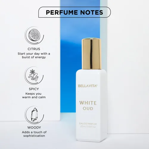 Miniatura 3 de Bellavita Luxury WHITE OUD Eau de Parfum 0.7 fl oz (0.7 onzas líquidas) Perfume de tamaño de viaje para hombres y mujeres Notas afrutadas