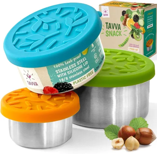 Miniatura 10 de TAVVA Recipientes de acero inoxidable para niños [12 onzas/7 onzas/3 onzas] – A prueba de fugas con tapas de silicona, lonchera para niños, lonchera