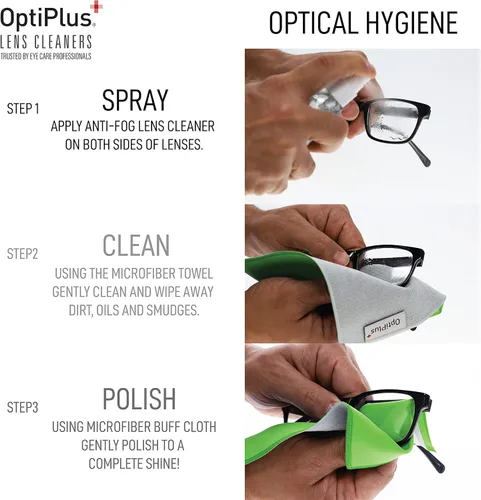 Miniatura 4 de OptiPlus Spray de limpieza de lentes antivaho y paño de microfibra doble, limpiador y desempañador sin rayas para lentes, pantallas de portátiles