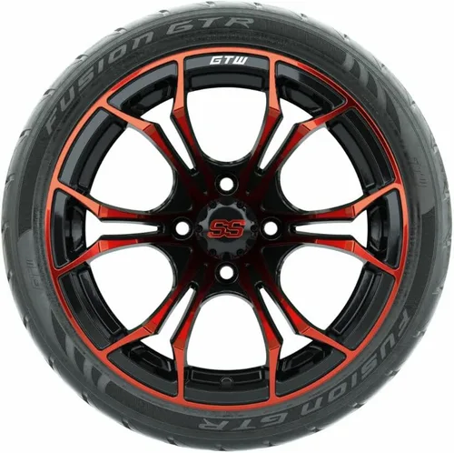 Miniatura 2 de GTW Combo de ruedas y neumáticos para carrito de golf de 14 pulgadas Ruedas Spyder rojo/negro en neumáticos Fusion GTR Street 205/40-R14