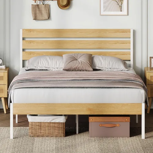 Miniatura 17 de WLIVE Base de cama tapizada, marcos de cama individual con cabecero, cama de plataforma con listones de madera, base de colchón de 600 libras,