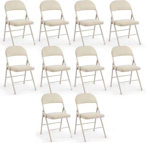 Miniatura 26 de DUMOS Paquete de 12 sillas plegables acolchadas de cuero, asiento comercial apilable portátil para interiores y exteriores con marco de acero, Caqui