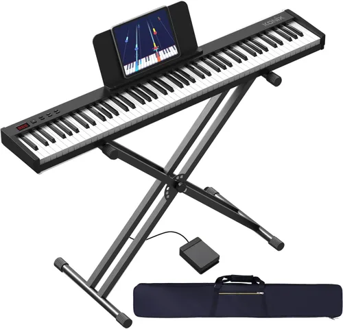 KONIX Piano de Teclado de 88 Teclas Semi Pesado, Piano Digital de Tamaño Completo con Soporte Doble X, Piano de Teclado Portátil para Principiantes