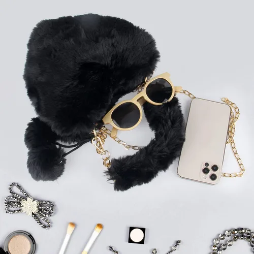 Miniatura 4 de SUKUTU Faux Fur Purse Women's Heart Shaped Evening Handbags Small Cute Phone Crossbody Bag Clutches for Girls