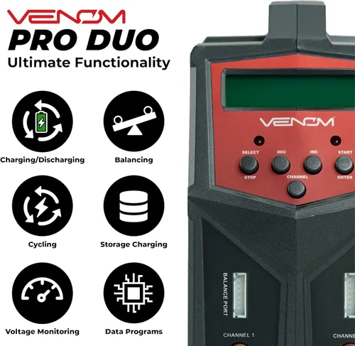 Miniatura 4 de Venom Power Pro Duo LiPo Battery Charger - LCD Screen, Charging Leads - Balance Charger & Discharger for LiPo, LiHV, Li-Ion, Life, NiMH, NiCD, Pb