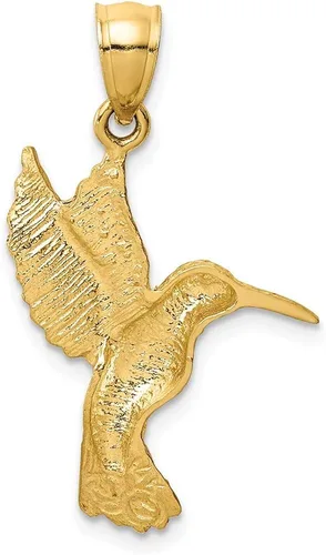 Miniatura 4 de Colgante de colibrí de oro amarillo macizo de 14 quilates, corte de diamante, 1.142in x 0.669in