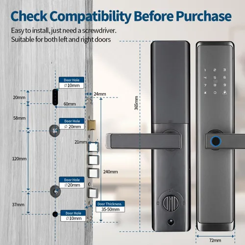 Miniatura 7 de Sophies Cerradura de puerta de entrada sin llave, cerradura de puerta inteligente Bluetooth funciona con código de control de aplicación y soporte