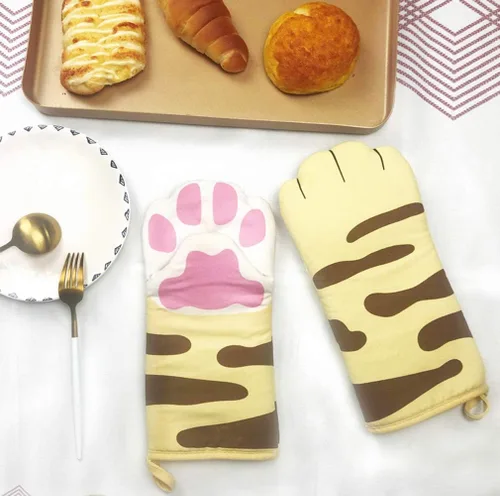 Miniatura 5 de Guantes para horno de cocina para cocinar y hornear resistentes al calor con diseño de gato, 1 par de garras