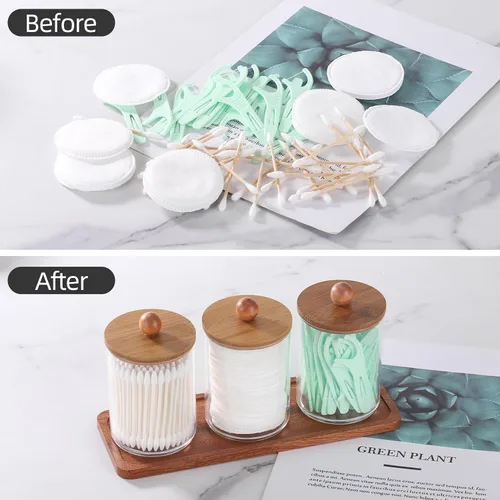 Miniatura 4 de Tbestmax - Soporte Qtip con bandeja de tocador, dispensador de recipientes de baño transparentes para almacenamiento, soporte para hisopos