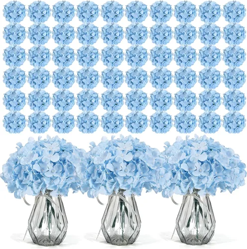 Miniatura 13 de Auihiay 64 piezas de flores artificiales de hortensia de seda, flores artificiales de hortensia con tallos, flores completas de hortensia