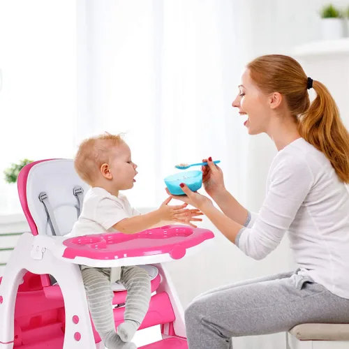 Miniatura 8 de Costzon Silla alta para bebé, juego de mesa y silla infantil 3 en 1, asiento elevador convertible con bandeja de alimentación ajustable de 3 Rosa