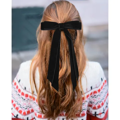 Miniatura 5 de 2 piezas de lazos para el cabello para mujeres, clip de pelo beige y negro, cinta de pelo, accesorios de pelo con moño, barrettes de pelo largo