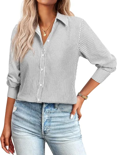 Miniatura 39 de Gleeivy Camisas con botones para mujer de ajuste clásico, camisa de vestir, camisa de trabajo, de negocios, casual, de manga larga, blusa, tops A