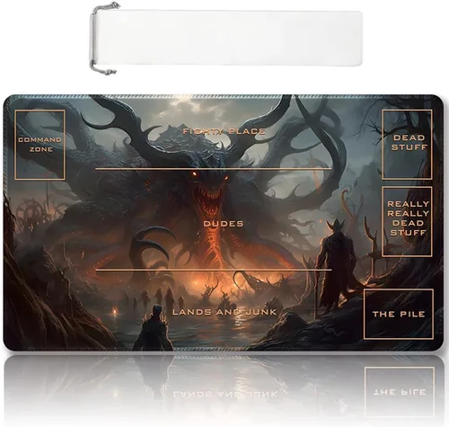 Miniatura 32 de Tapete de Juego MTG Premium Cosido con Zonas y Respaldo de Goma Antideslizante - Tapete de Juego TCG para MTG y Otros Juegos de Cartas - Diseño Dkt