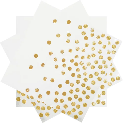 Miniatura 9 de Servilletas de fiesta azules de 13 x 13 pulgadas, servilletas de bebidas azules y doradas, 100 servilletas de papel de cóctel con puntos dorados