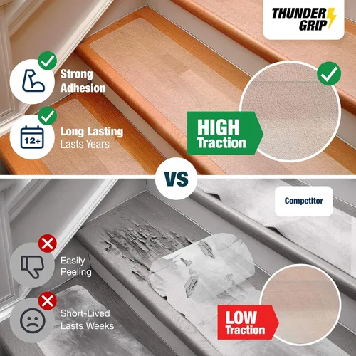 Miniatura 5 de Thunder Grip Peldaños de escalera para exteriores, antideslizantes, 24 x 4 pulgadas, paquete de 8 cintas de agarre exterior resistentes a